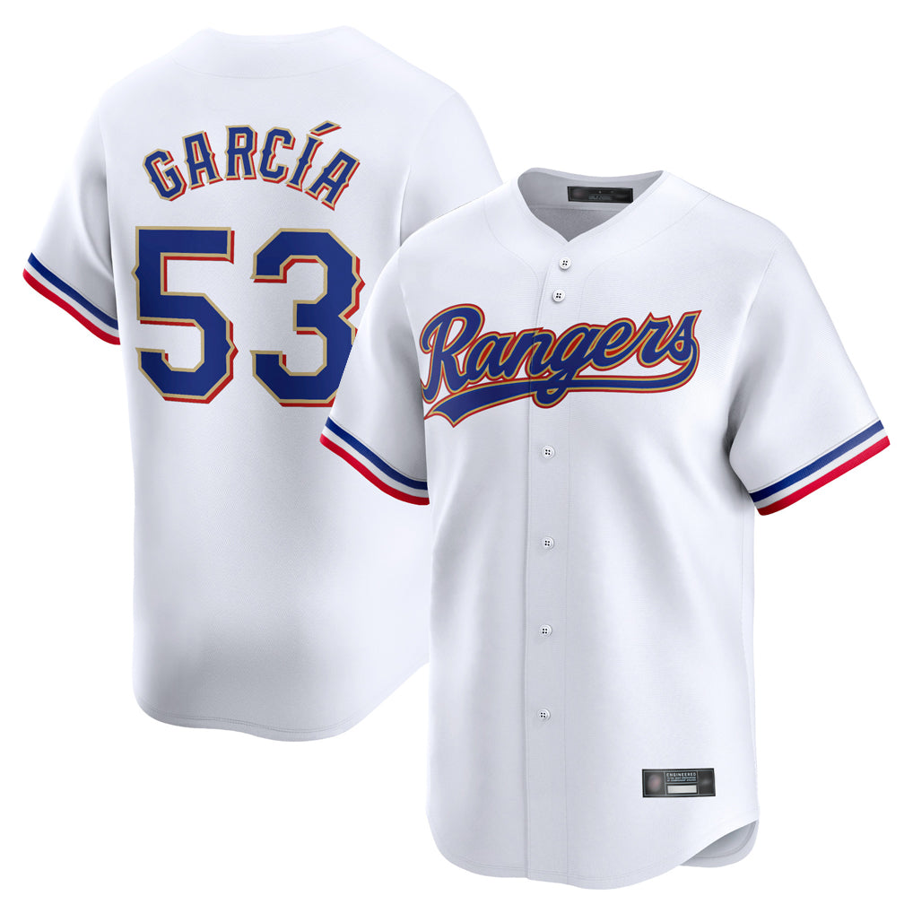Punc T.Rangers #53 Adolis Garcia Player Gold Home Limited White Stitched Jerseys