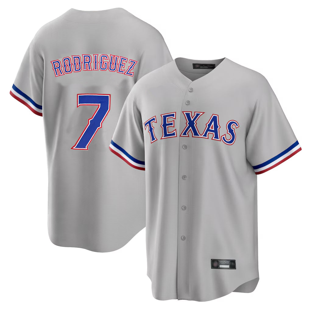 Punc T.Rangers #7 Ivan Rodriguez Player Gray Home Game Stitched Jerseys