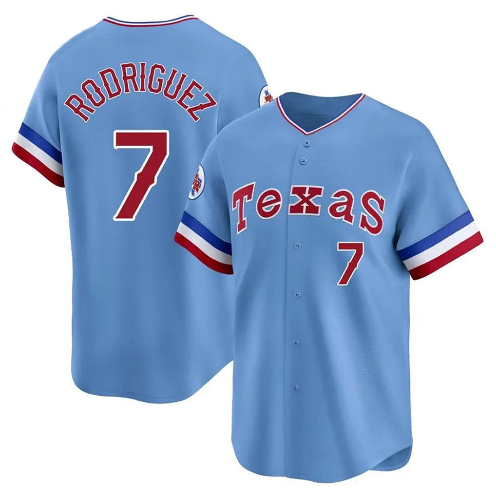 Punc T.Rangers #7 Ivan Rodriguez Player Light Blue Cooperstown Collection Limited Stitched Jerseys