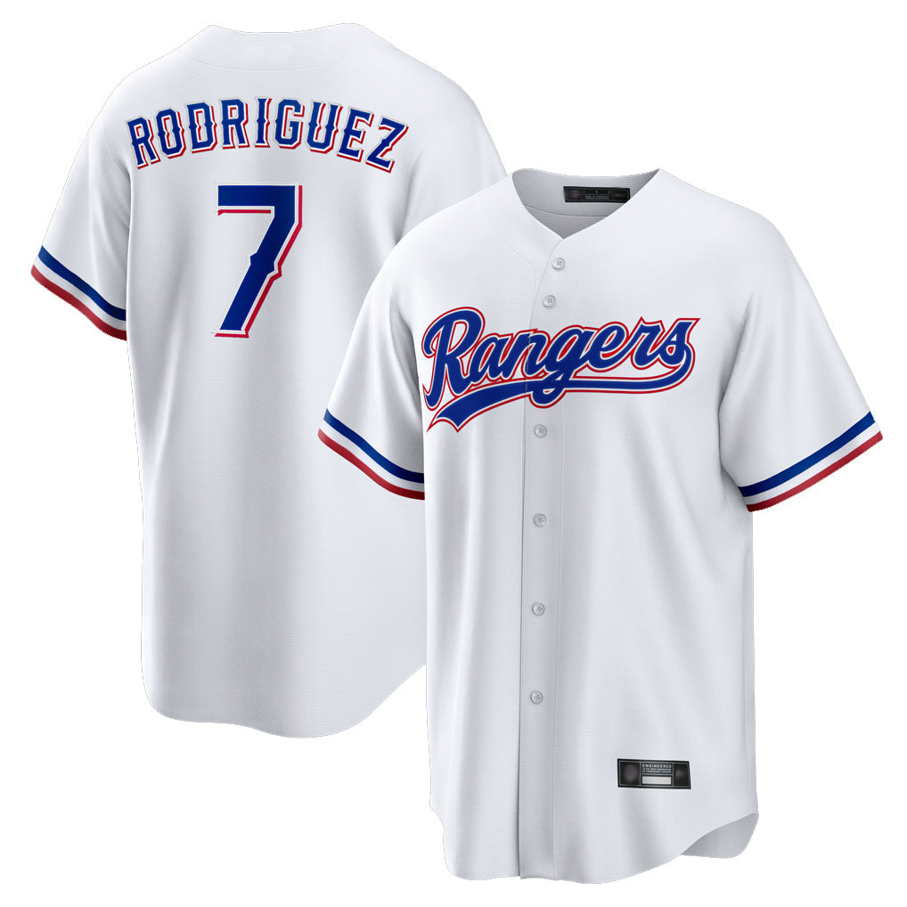 Punc T.Rangers #7 Ivan Rodriguez Player White Home Game Stitched Jerseys