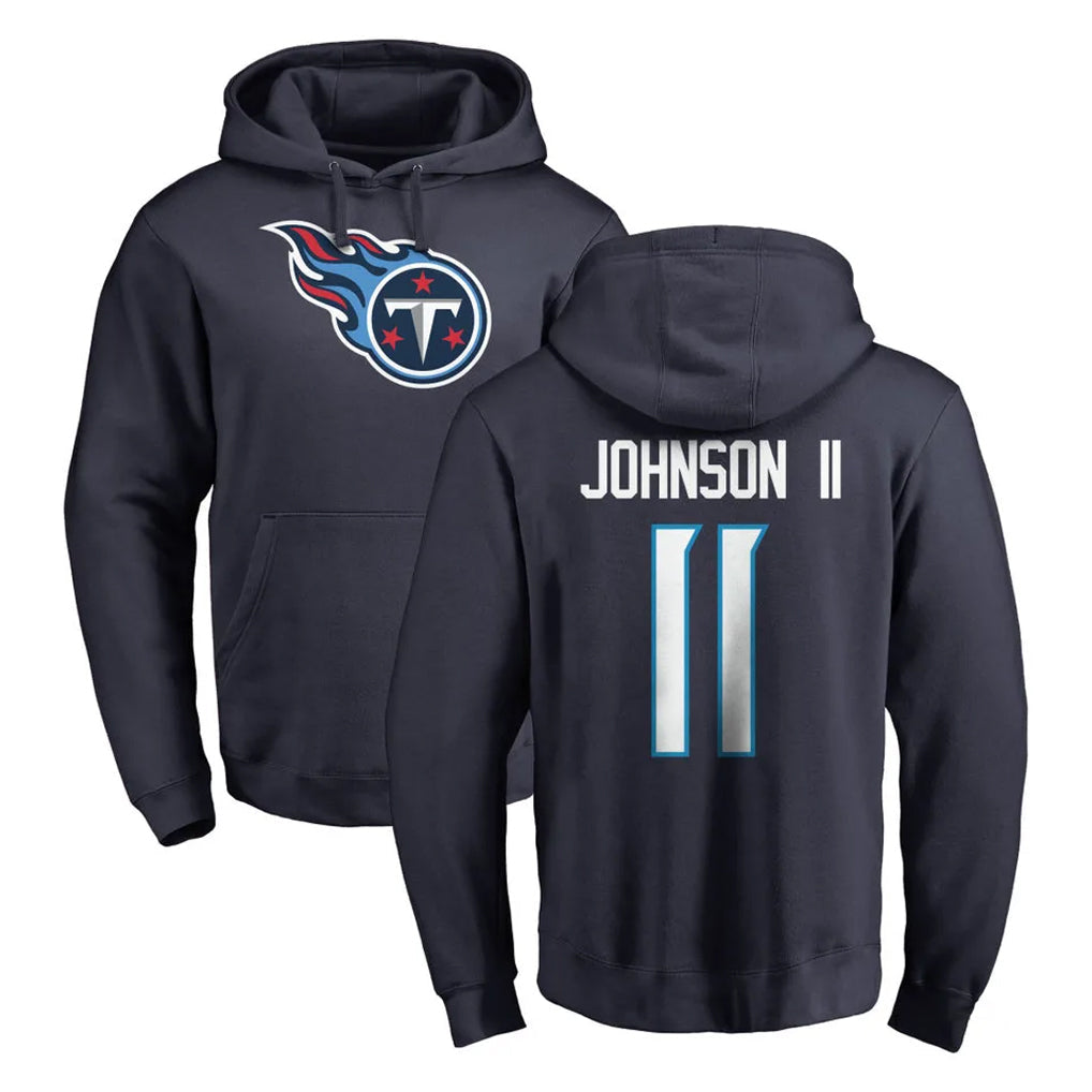 Punc T.Titans #11 Jermaine Johnson II Player Navy Logo Pullover Hoodies Home Game Stitched Jerseys
