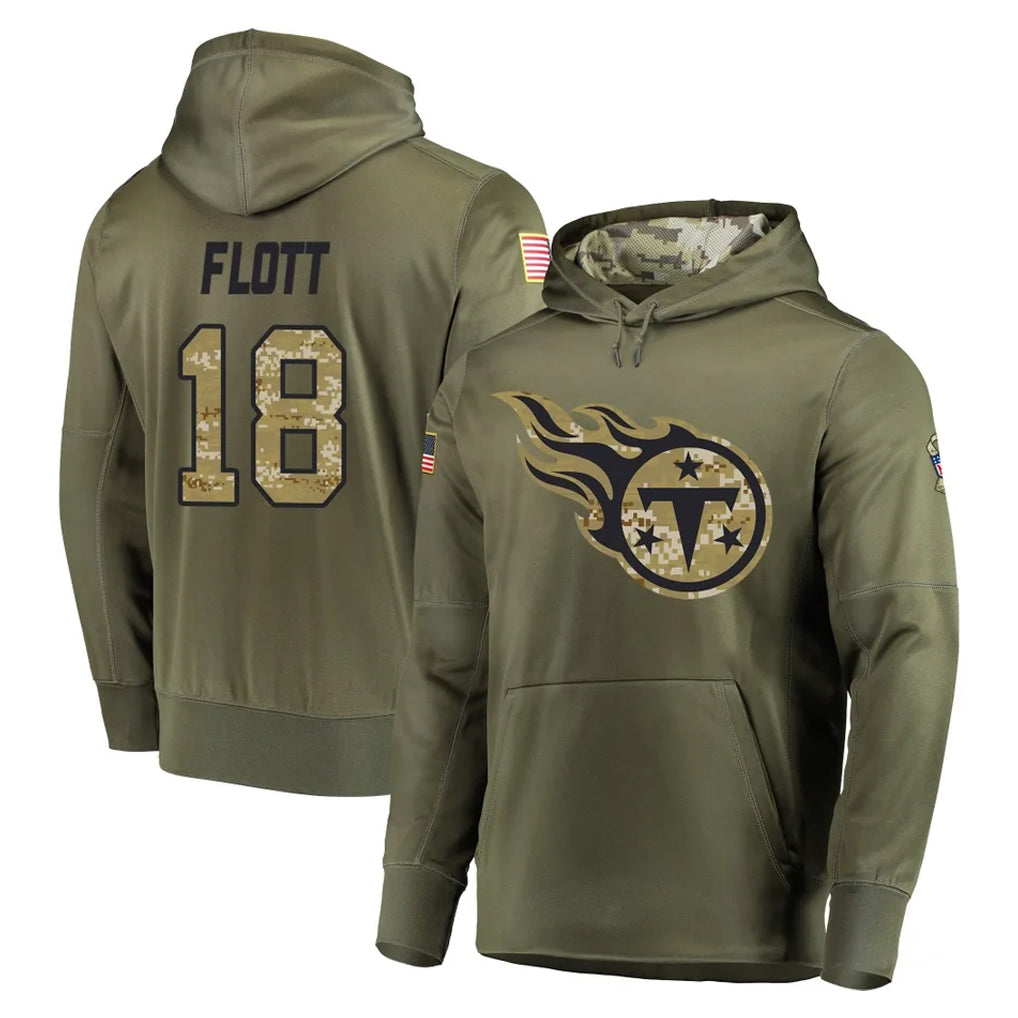 Punc T.Titans #18 Cor'Dale Flott Player Olive Salute to Service Pullover Hoodies Home Game Stitched Jerseys