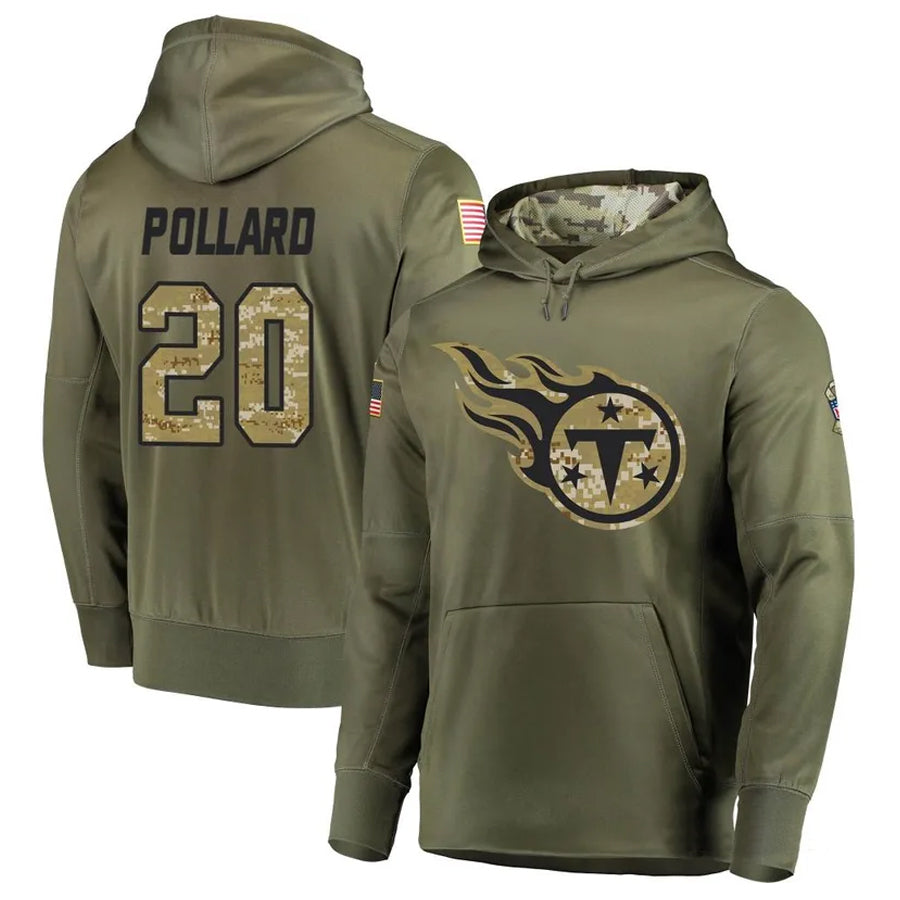 Punc T.Titans #20 Tony Pollard Player Camo Salute To Service Hoodies Olive Stitched Jerseys