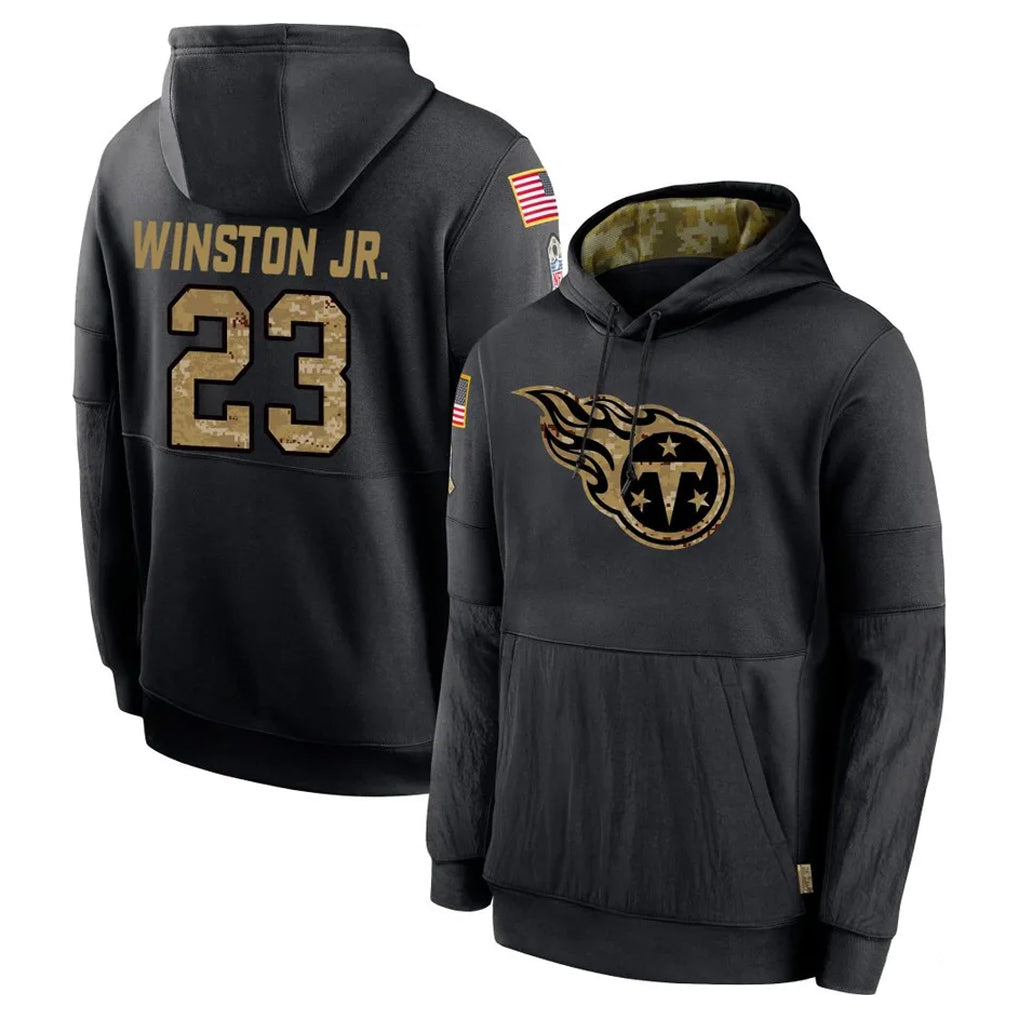 Punc T.Titans #23 Kevin Winston Jr. Player Black Salute to Service Sideline Performance Pullover Hoodies Home Game Stitched Jerseys