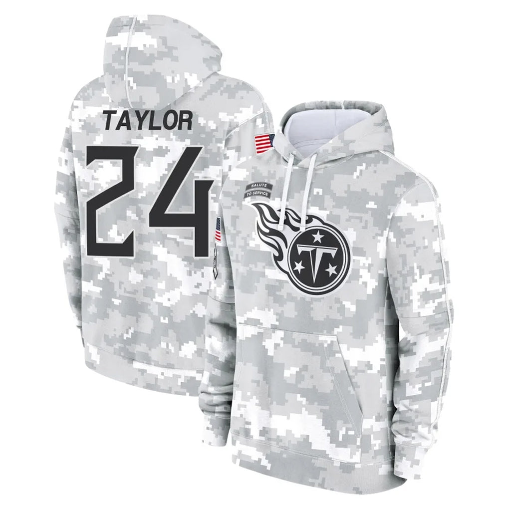 Punc T.Titans #24 Alontae Taylor Player Camo Arctic Salute to Service Pullover Hoodies Home Game Stitched Jerseys