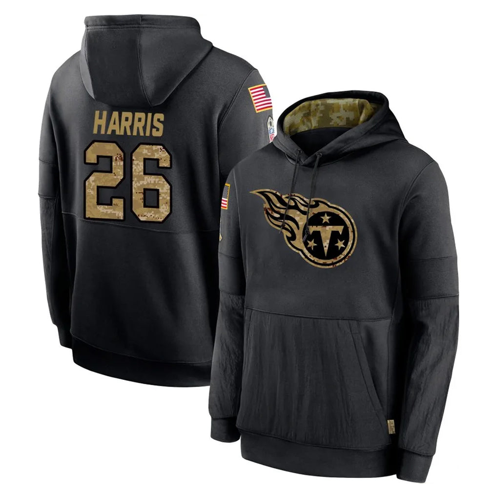 Punc T.Titans #26 Marcus Harris Player Black Salute to Service Sideline Performance Pullover Hoodies Home Game Stitched Jerseys