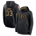 Punc T.Titans #33 Cedric Gray Player Black Salute to Service Sideline Performance Pullover Hoodies Home Game Stitched Jerseys