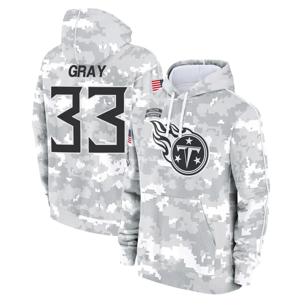 Punc T.Titans #33 Cedric Gray Player Camo Arctic Salute to Service Pullover Hoodies Home Game Stitched Jerseys