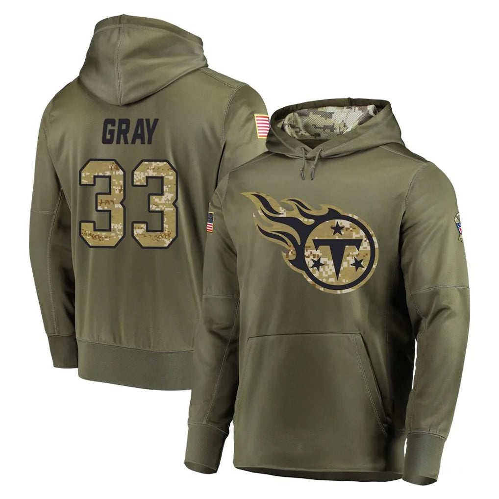 Punc T.Titans #33 Cedric Gray Player Olive Salute to Service Pullover Hoodies Home Game Stitched Jerseys