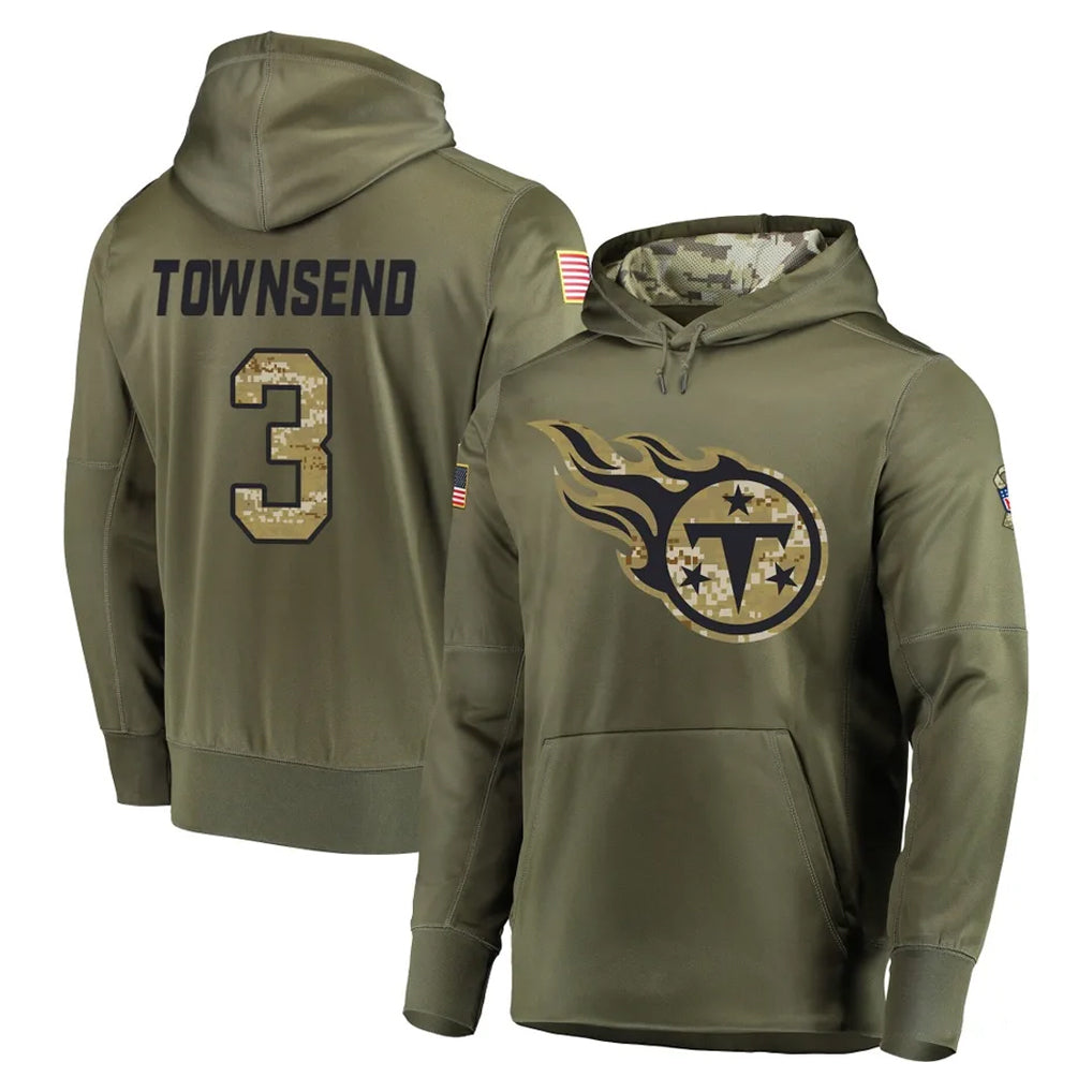 Punc T.Titans #3 Tommy Townsend Player Olive Salute to Service Pullover Hoodies Home Game Stitched Jerseys