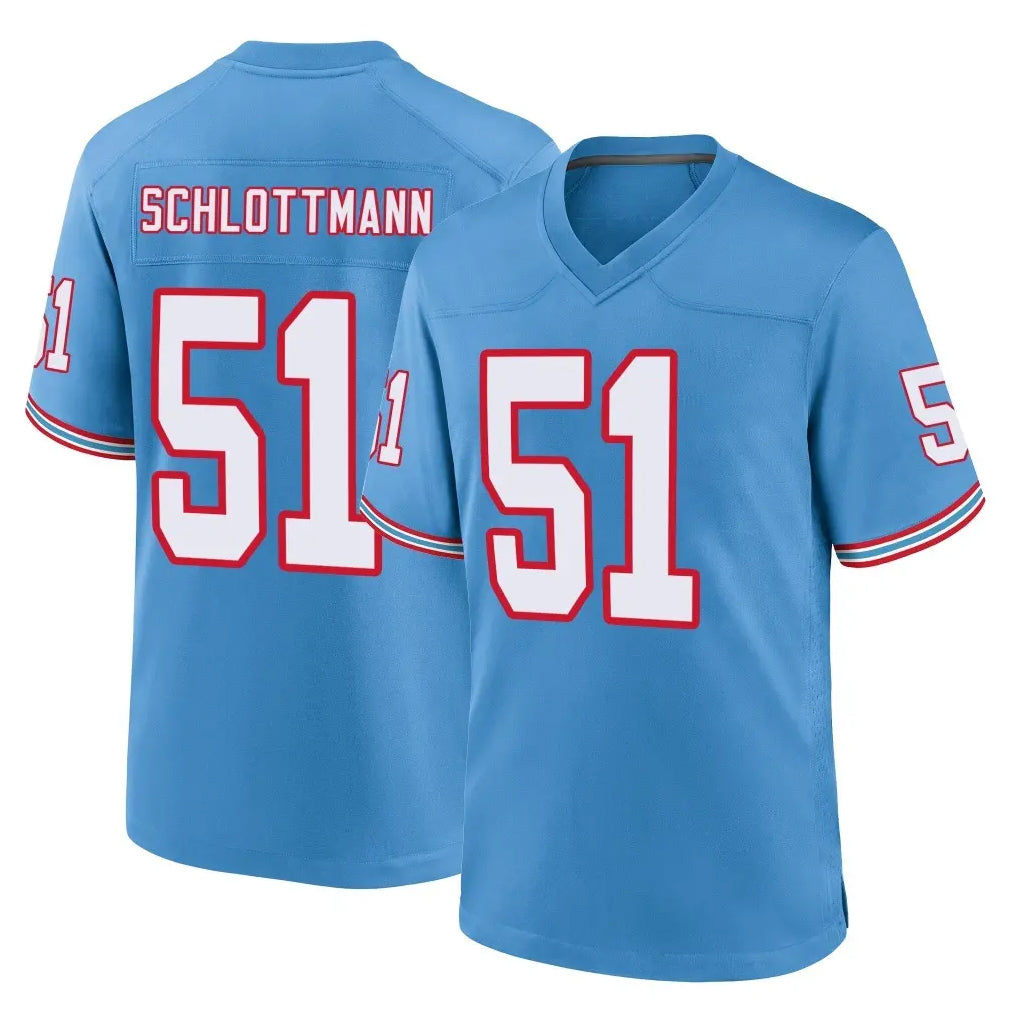 Punc T.Titans #51 Austin Schlottmann Player Light Blue Oilers Throwback Home Game Stitched Jerseys