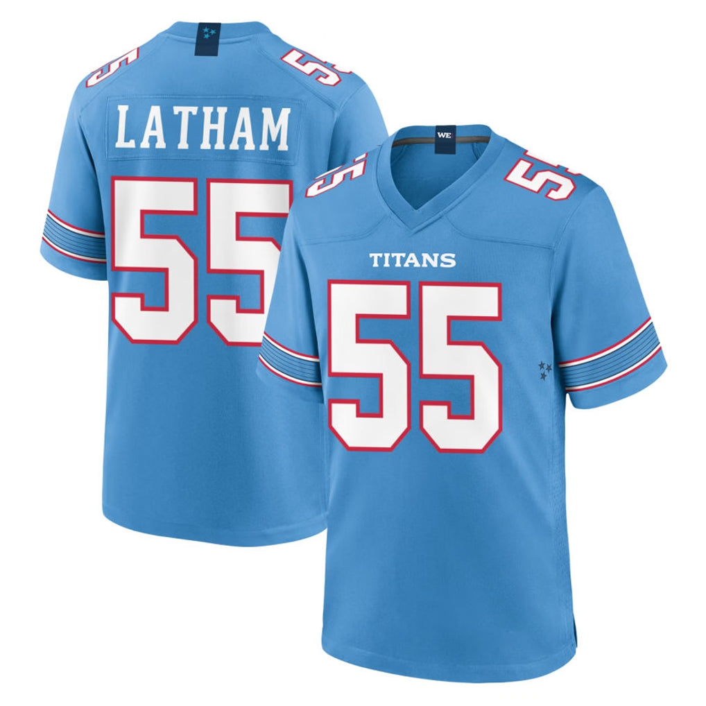 Punc T.Titans #55 JC Latham Player Light Blue 2026 Game Home Stitched Jerseys