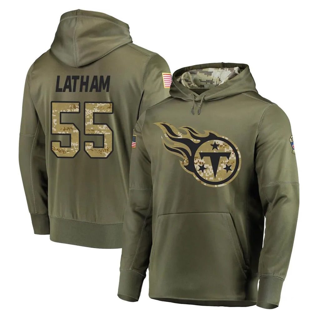 Punc T.Titans #55 JC Latham Player Olive Salute to Service Pullover Hoodies Home Game Stitched Jerseys