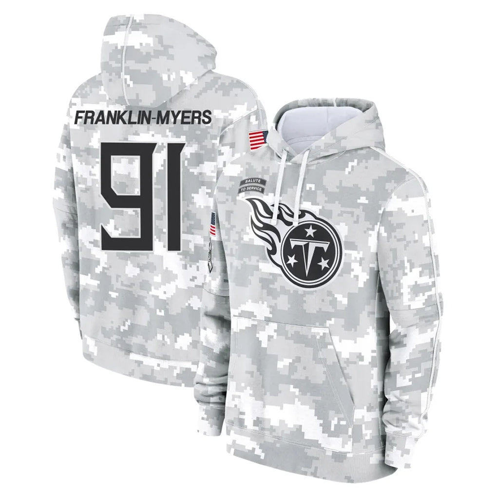 Punc T.Titans #91 John Franklin-Myers Player Camo Arctic Salute to Service Pullover Hoodies Home Game Stitched Jerseys