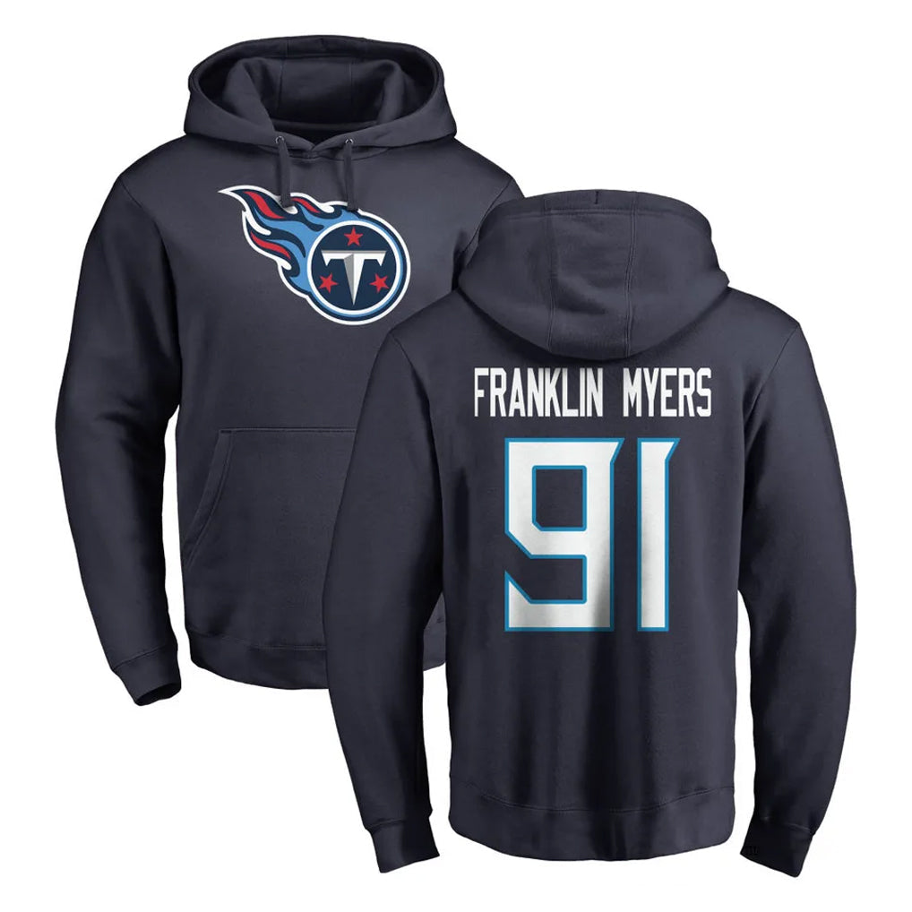 Punc T.Titans #91 John Franklin-Myers Player Navy Logo Pullover Hoodies Home Game Stitched Jerseys