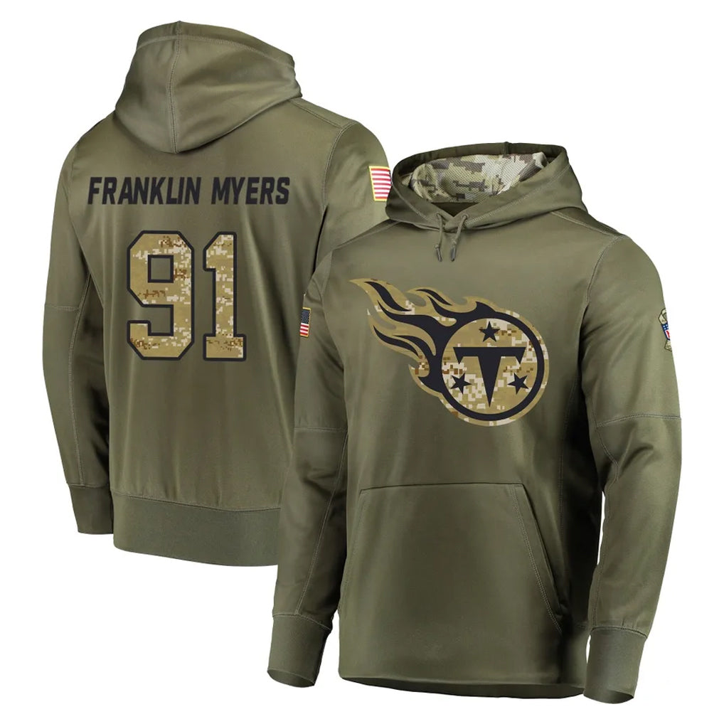 Punc T.Titans #91 John Franklin-Myers Player Olive Salute to Service Pullover Hoodies Home Game Stitched Jerseys