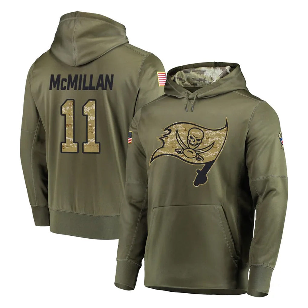 Punc TB.Buccaneers #11 Jalen McMillan Player Olive Salute to Service Pullover Hoodie Home Game Stitched Jerseys