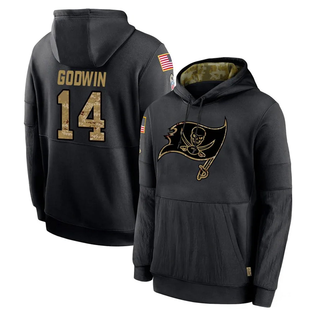 Punc TB.Buccaneers #14 Chris Godwin Jr. Player Black Salute to Service Sideline Performance Pullover Hoodies Home Game Stitched Jerseys