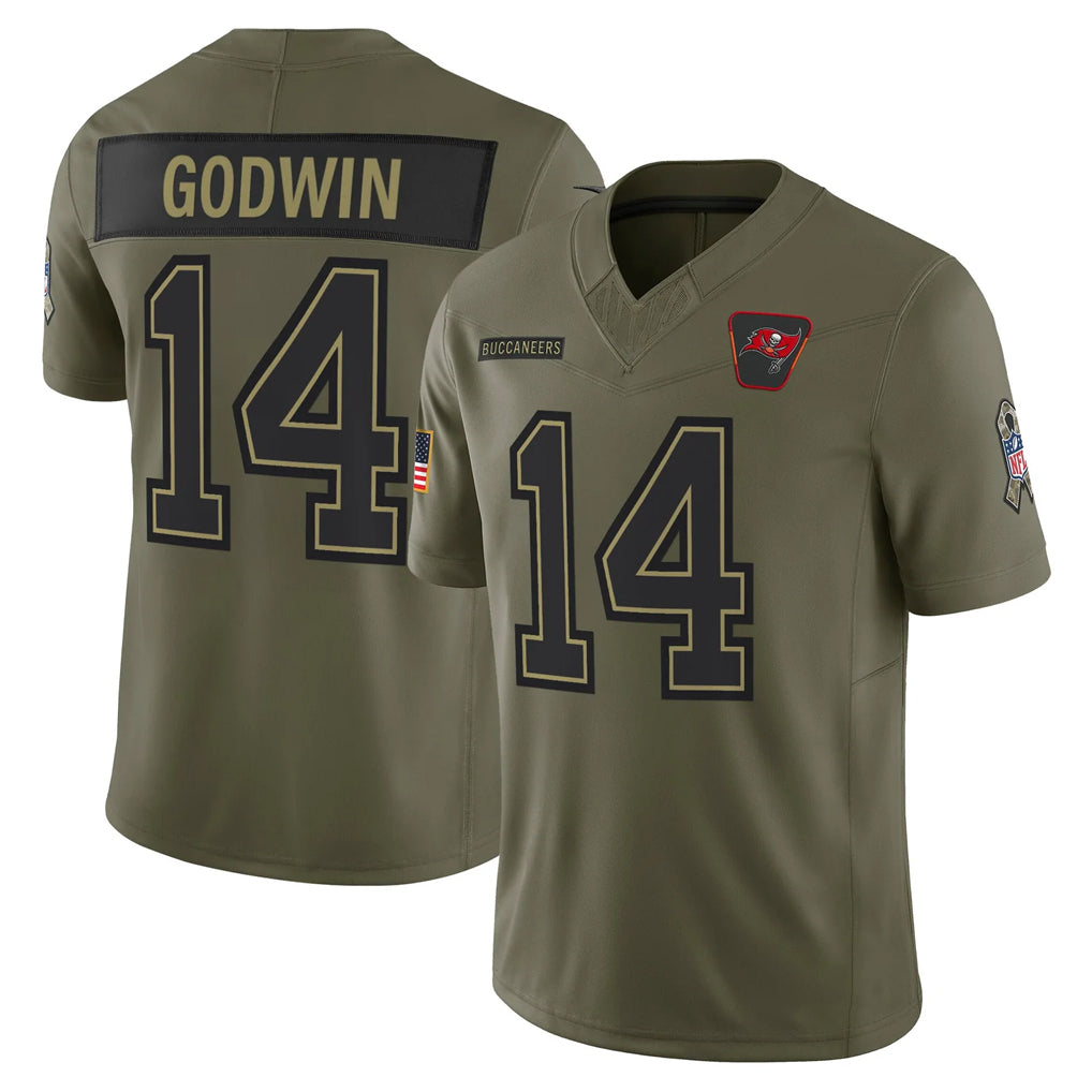 Punc TB.Buccaneers #14 Chris Godwin Jr. Player Olive 2025 Salute To Service Limited Home Game Stitched Jerseys