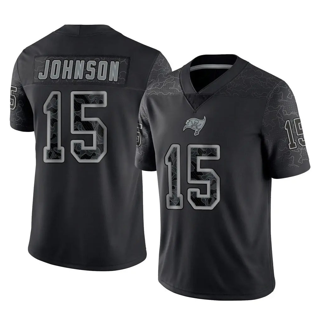 Punc TB.Buccaneers #15 Tez Johnson Player Black Reflective Limited Home Game Stitched Jerseys
