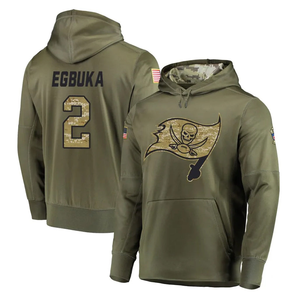 Punc TB.Buccaneers #2 Emeka Egbuka Player Olive Salute to Service Pullover Hoodie Home Game Stitched Jerseys