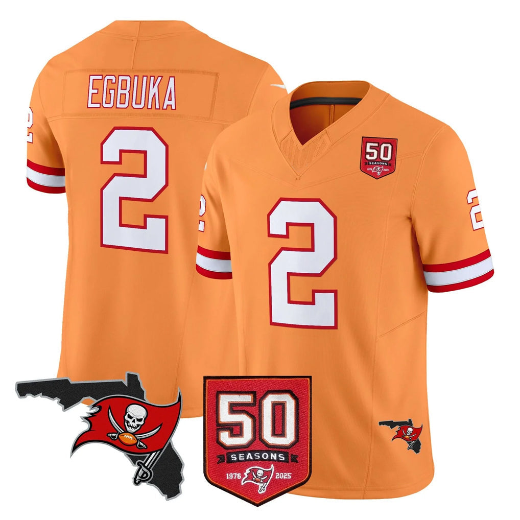 Punc TB.Buccaneers #2 Emeka Egbuka Player Orange 50th Season Vapor Limited Home Game Stitched Jerseys