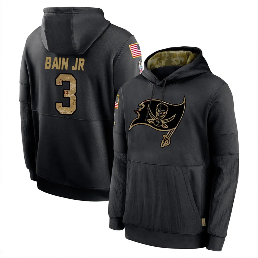 Punc TB.Buccaneers #3 Rueben Bain Jr. Player Black Salute to Service Sideline Performance Pullover Hoodies Home Game Stitched Jerseys