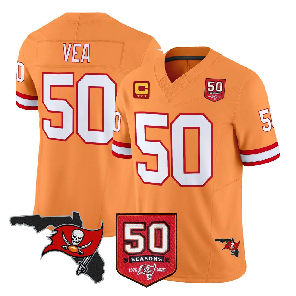 Punc TB.Buccaneers #50 Vita Vea Player Orange 50th Season Vapor Limited Home Game Stitched Jerseys