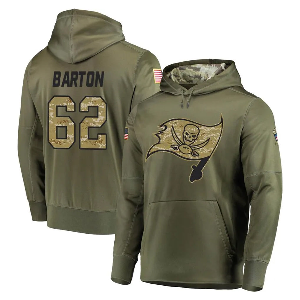 Punc TB.Buccaneers #62 Graham Barton Player Olive Salute to Service Pullover Hoodie Home Game Stitched Jerseys