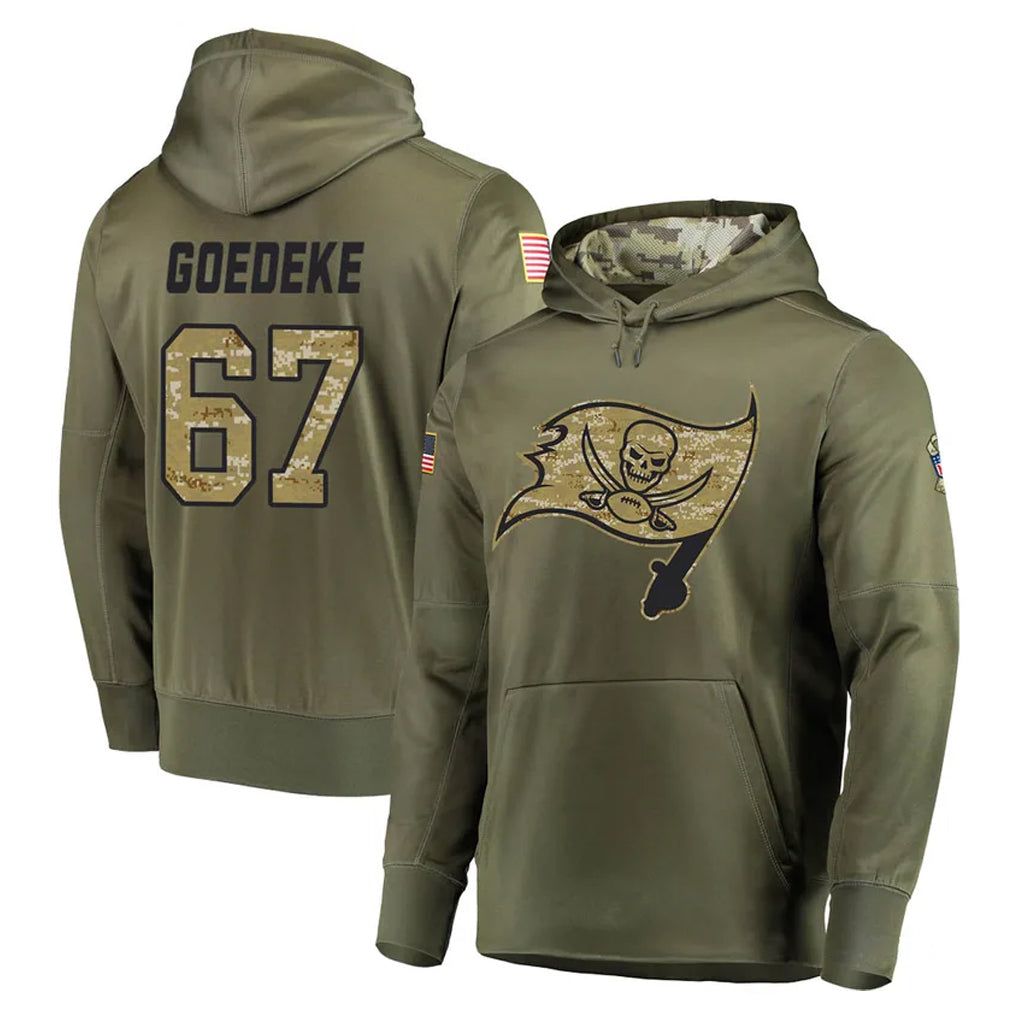 Punc TB.Buccaneers #67 Luke Goedeke Player Olive Salute to Service Pullover Hoodie Home Game Stitched Jerseys