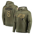 Punc TB.Buccaneers #6 Baker Mayfield Player Olive Salute to Service Pullover Hoodie Home Game Stitched Jerseys