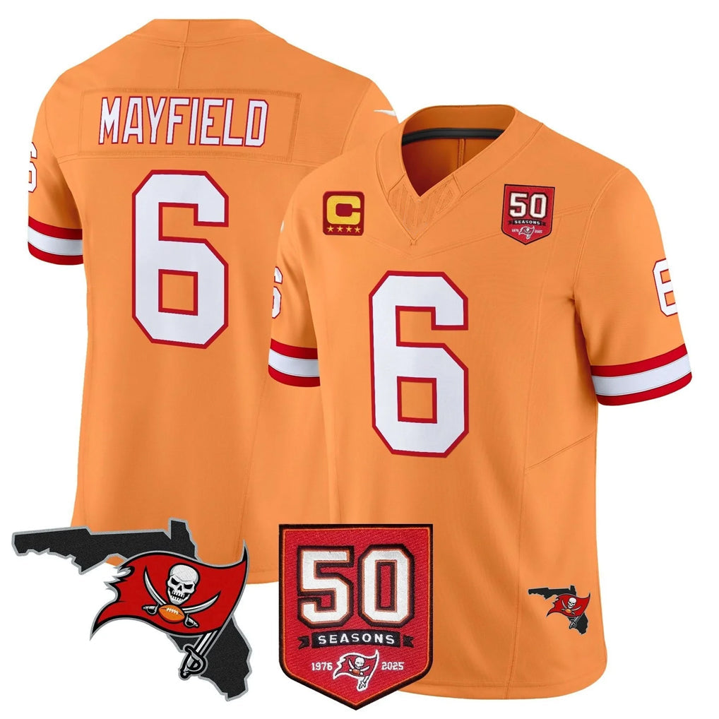 Punc TB.Buccaneers #6 Baker Mayfield Player Orange 50th Season Vapor Limited Home Game Stitched Jerseys