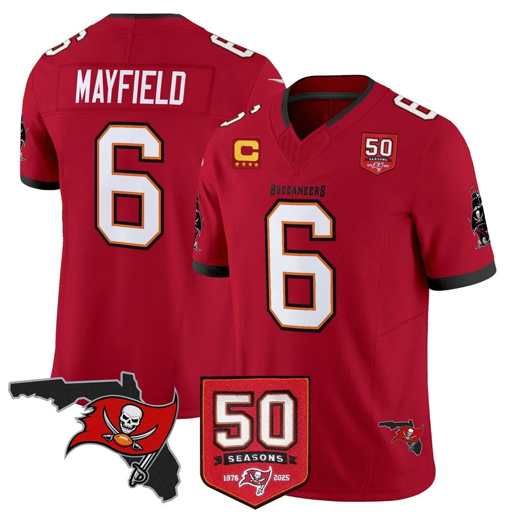 Punc TB.Buccaneers #6 Baker Mayfield Player Red 50th Season Vapor Limited Home Game Stitched Jerseys