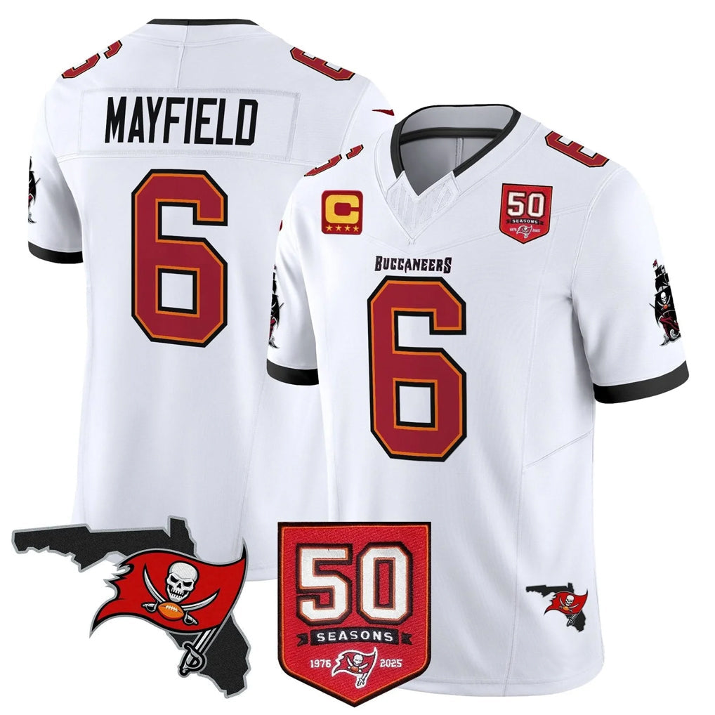 Punc TB.Buccaneers #6 Baker Mayfield Player White 50th Season Vapor Limited Home Game Stitched Jerseys