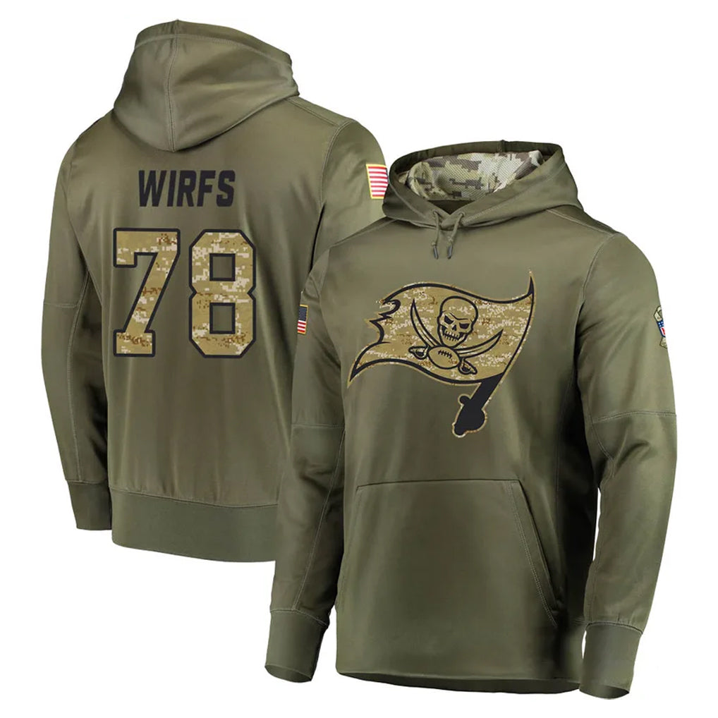 Punc TB.Buccaneers #78 Tristan Wirfs Player Olive Salute to Service Pullover Hoodie Home Game Stitched Jerseys
