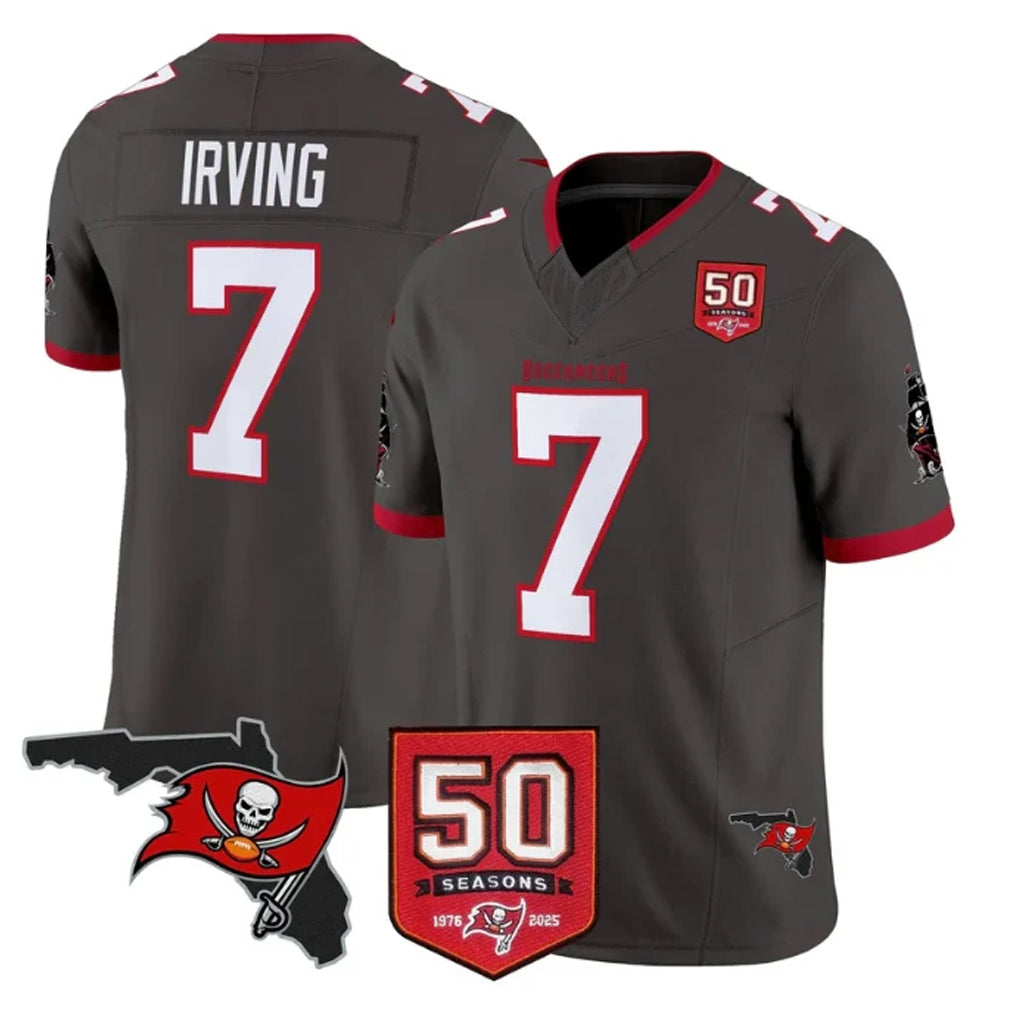 Punc TB.Buccaneers #7 Bucky Irving Player Pewter 50th Season Vapor Limited Home Game Stitched Jerseys