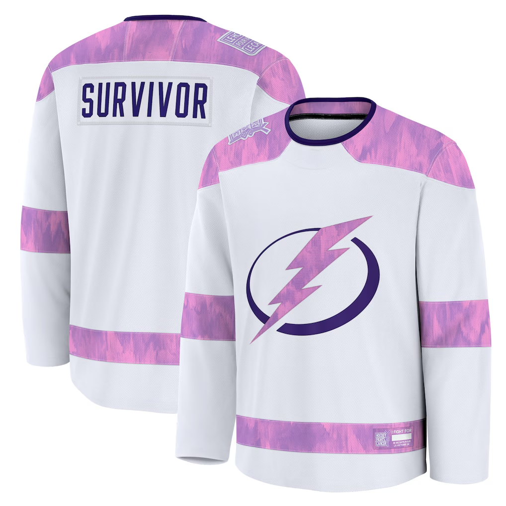 Punc TB.Lightning White Hockey Fights Cancer Survivor Practice Jerseys