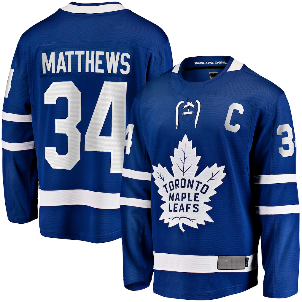 Punc T.Maple Leafs #34 Auston Matthews Blue Captain Patch Home Breakaway Player Jerseys