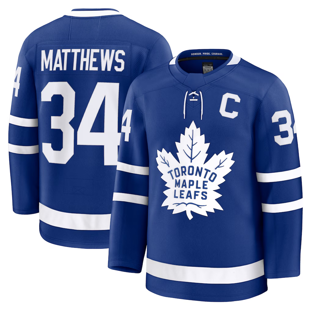 Punc T.Maple Leafs #34 Auston Matthews Blue Captain Patch Home Premium Jerseys