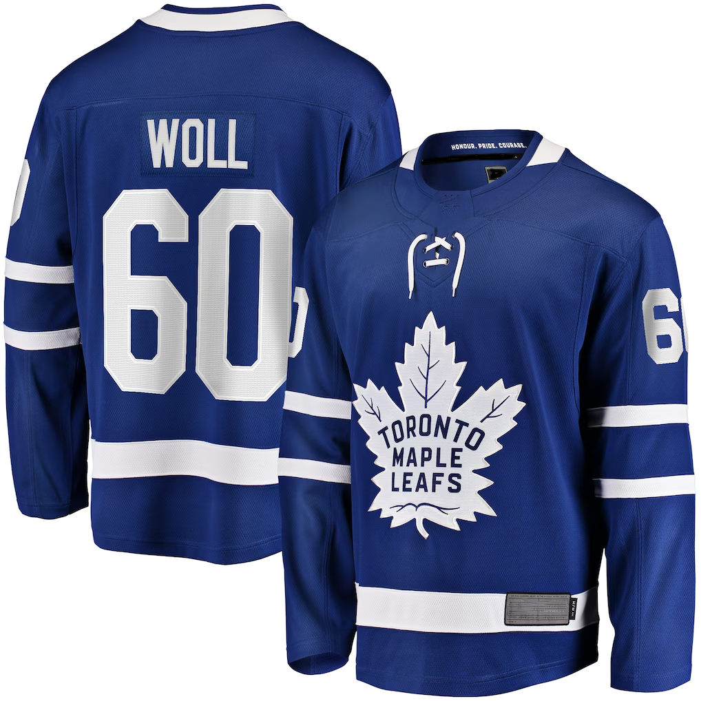 Punc T.Maple Leafs #60 Joseph Woll Blue Home Premier Breakaway Player Jerseys