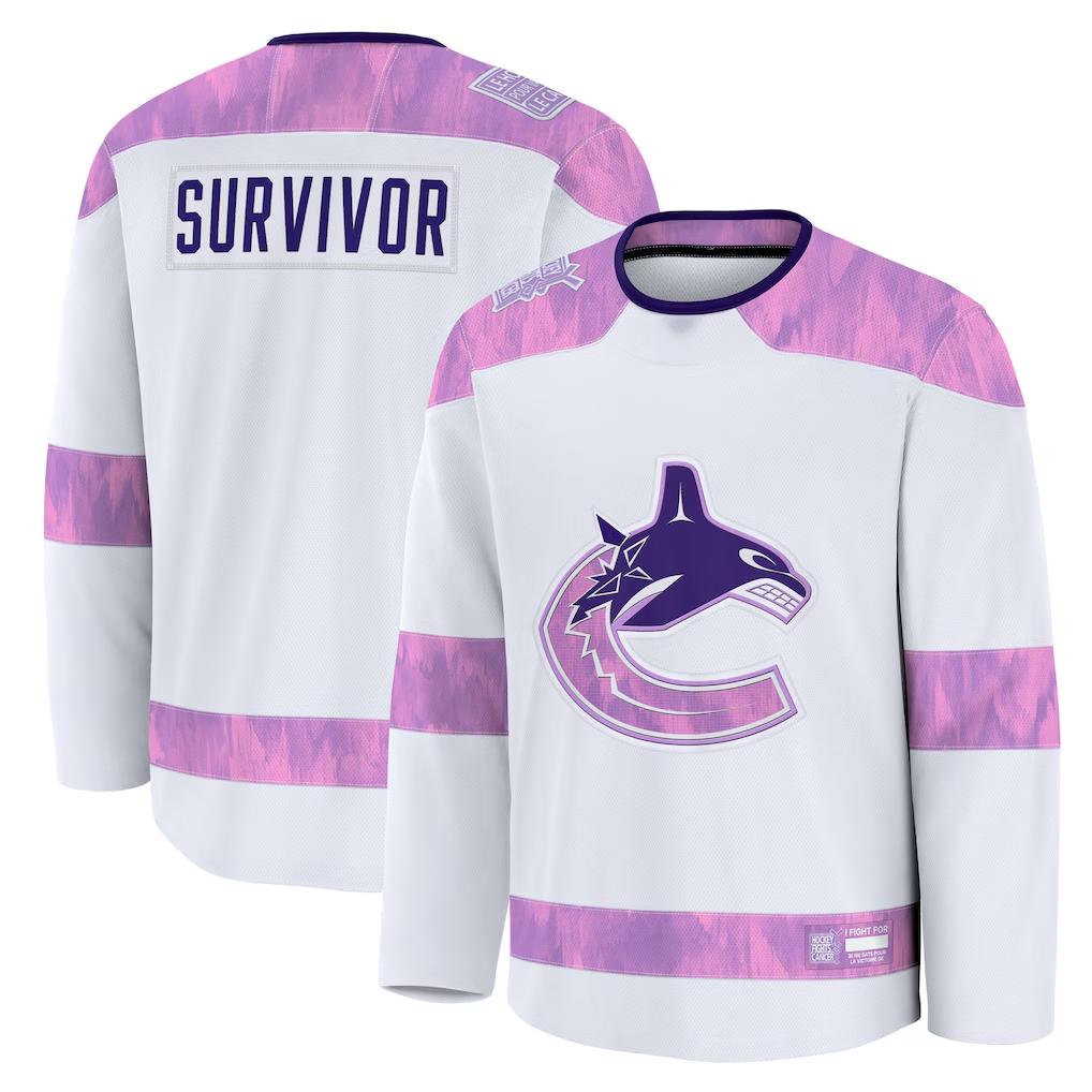 Punc V.Canucks White Hockey Fights Cancer Survivor Practice Jerseys