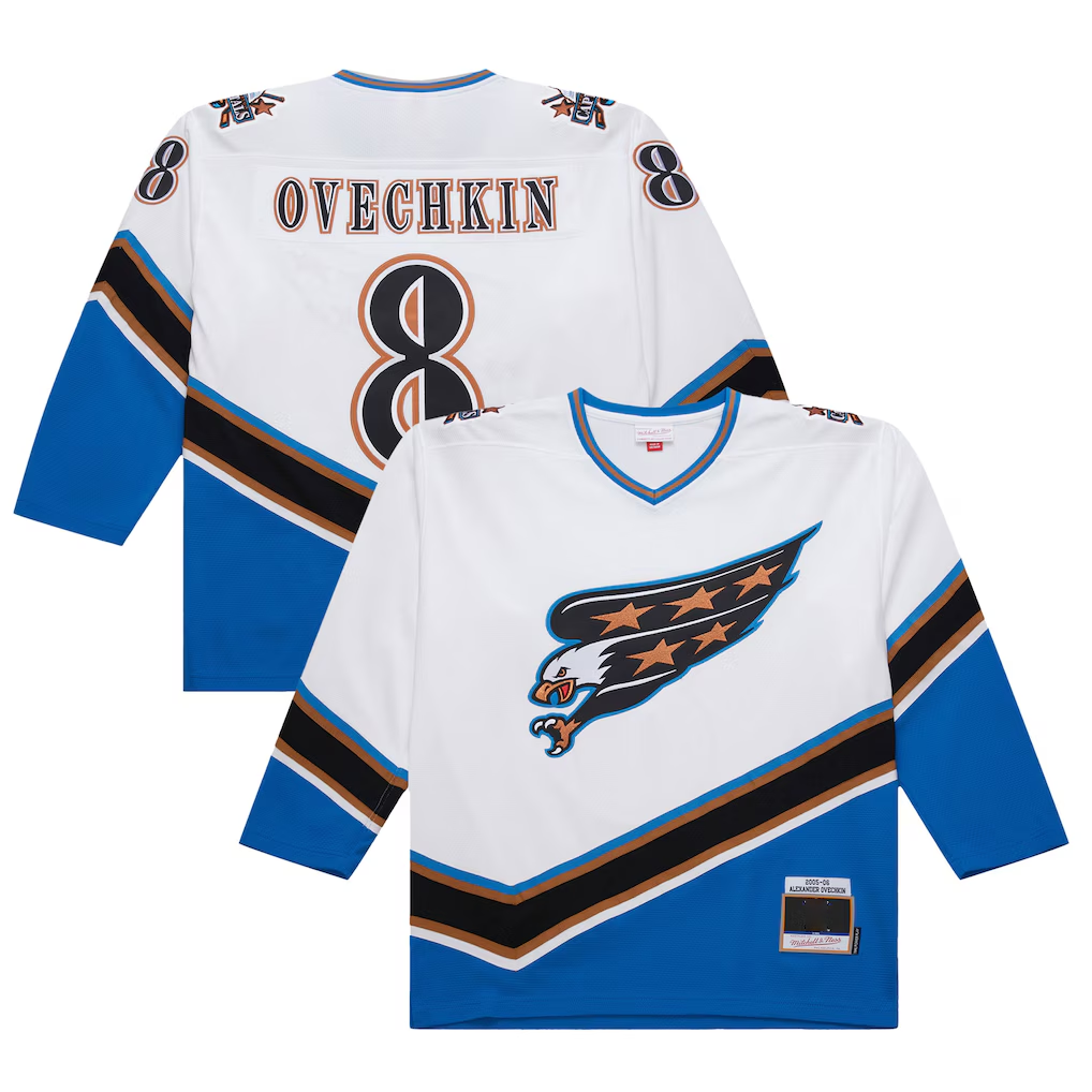 Punc W.Capitals #8 Alexander Ovechkin Mitchell & Ness White 2005-06 Power Play Jerseys