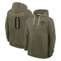 Punc W.Commanders #0 Mike Sainristil Player Olive Salute to Service Pullover Hoodies Limited Home Stitched Jerseys