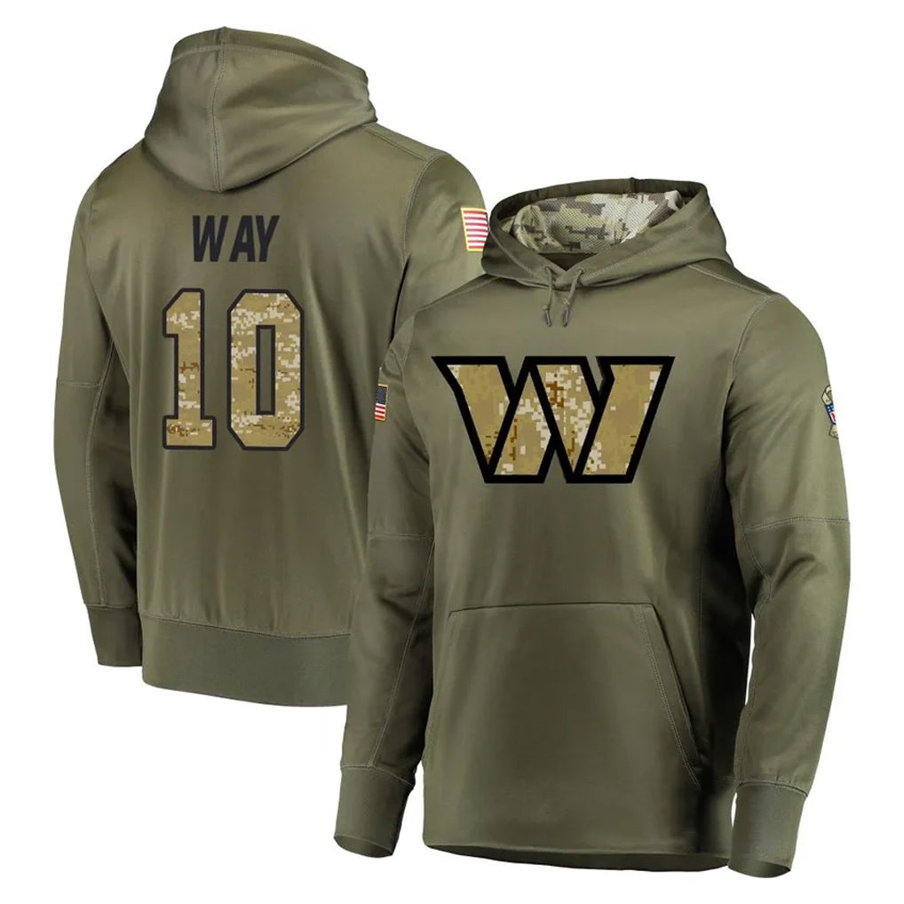 Punc W.Commanders #10 Tress Way Player Olive Salute to Service Pullover Hoodie Limited Home Game Stitched Jerseys