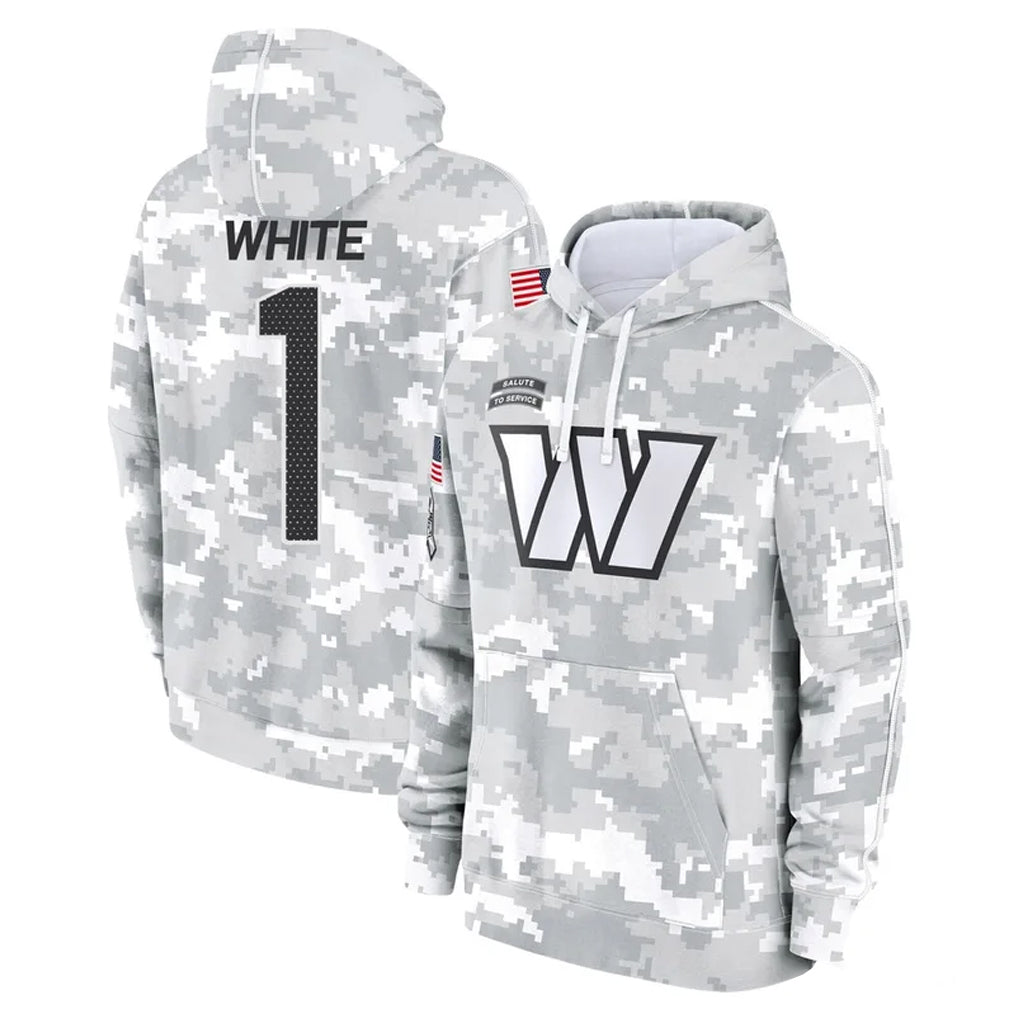 Punc W.Commanders #1 Rachaad White Player Arctic Camo Limited Salute to Service Pullover Hoodies Game Stitched Jerseys