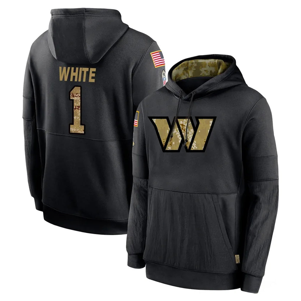 Punc W.Commanders #1 Rachaad White Player Black Salute to Service Performance Pullover Hoodies Home Game Stitched Jerseys
