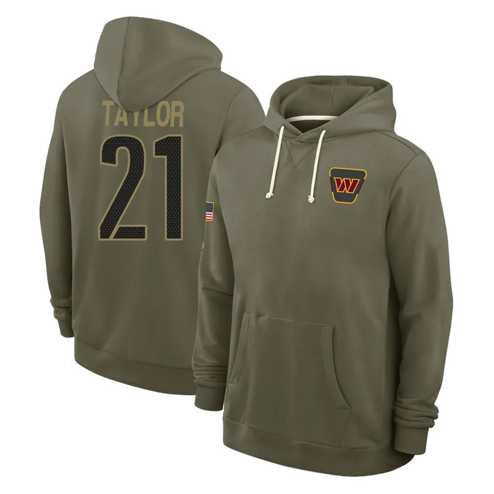 Punc W.Commanders #21 Sean Taylor Player Olive Salute to Service Hoodies Stitched Jerseys