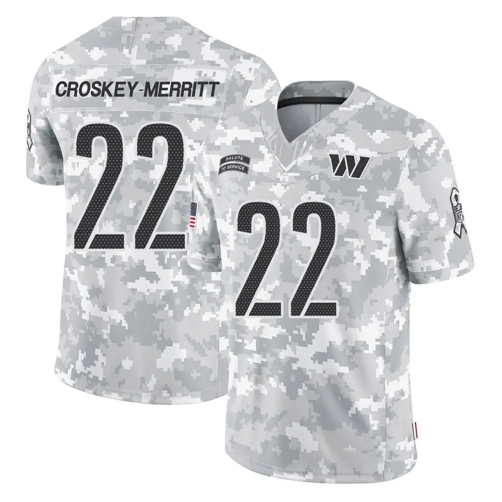 Punc W.Commanders #22 Jacory Croskey-Merritt Player Arctic Camo Salute to Service Limited Stitched Jerseys