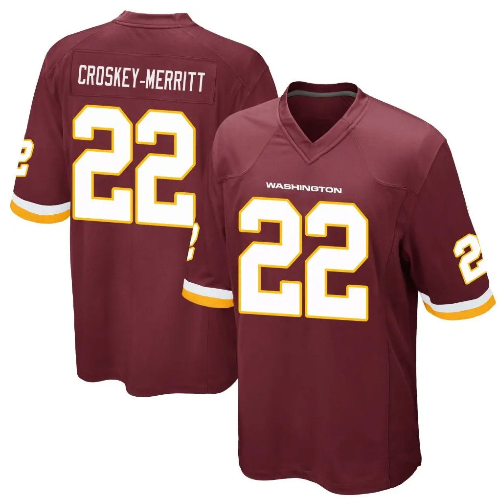 Punc W.Commanders #22 Jacory Croskey-Merritt Player Burgundy Game Stitched Jerseys
