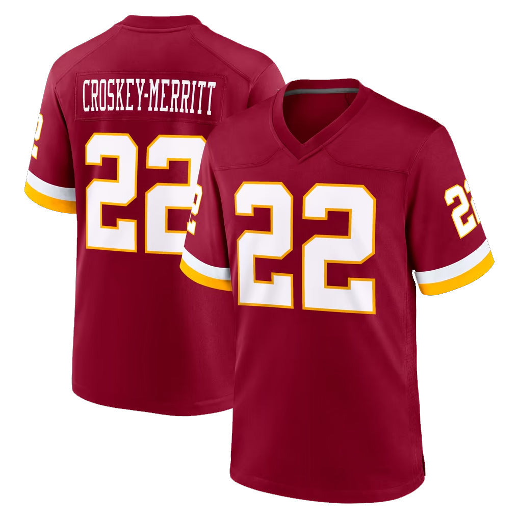 Punc W.Commanders #22 Jacory Croskey-Merritt Player Burgundy Game Home Stitched Jerseys